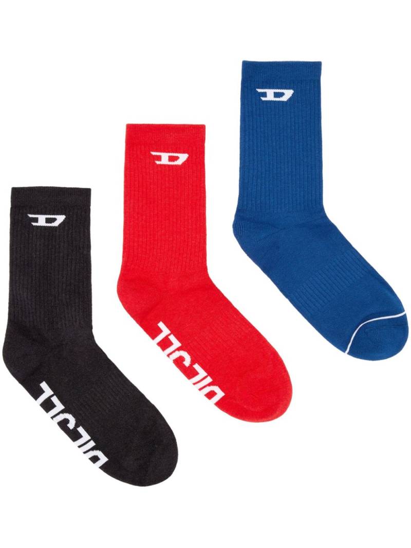 Diesel logo-jacquard stretch-cotton socks (pack of three) - Blue von Diesel