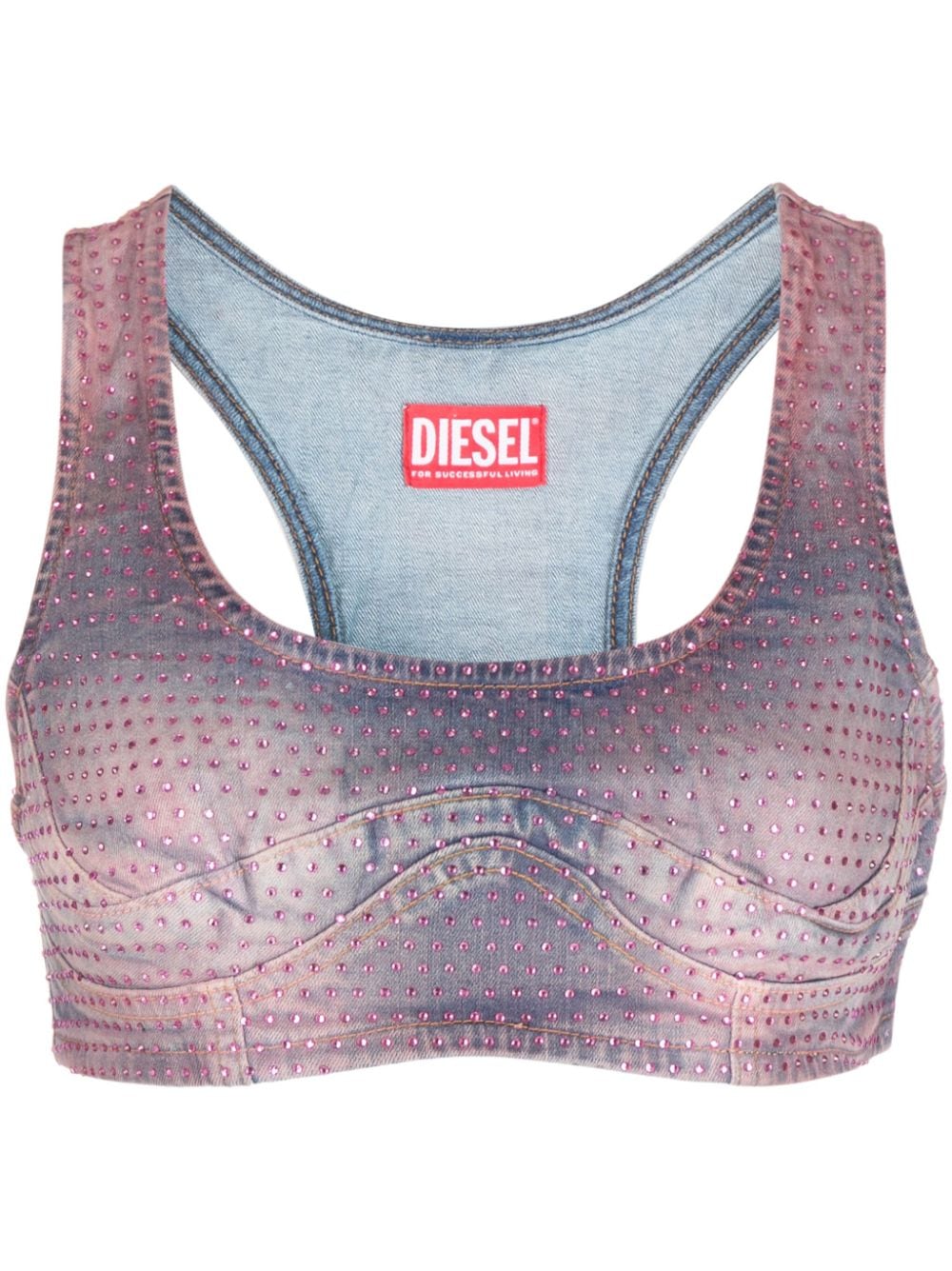 Diesel rhinestone-embellished cropped denim top - Pink von Diesel