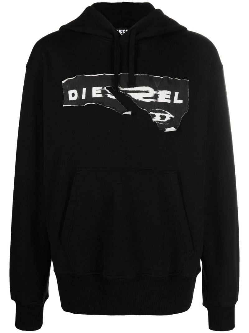 Diesel ripped logo print hoodie - Black von Diesel