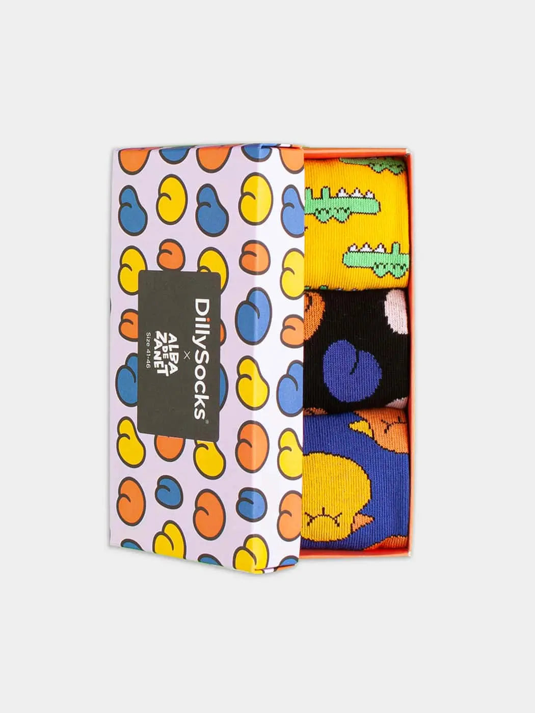 - Socken-Geschenkbox in Gelb Blau Schwarz mit Motiv/Muster von DillySocks