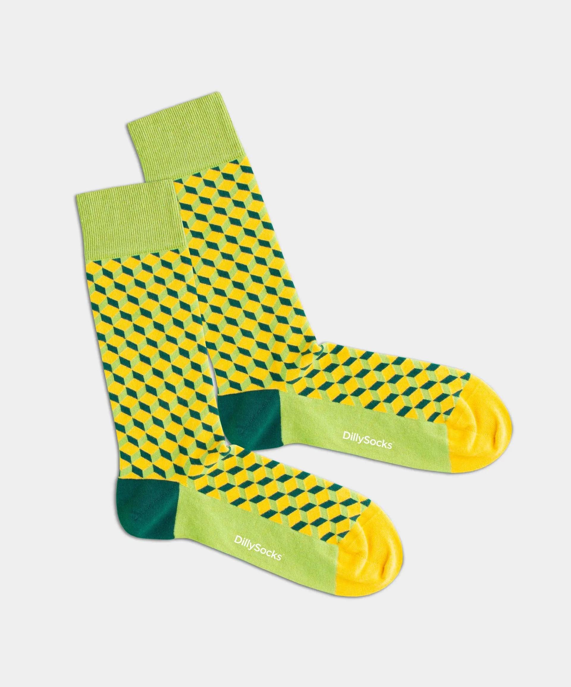 - Socken in Gelb Grün mit Dice Geometrisch Motiv/Muster von DillySocks