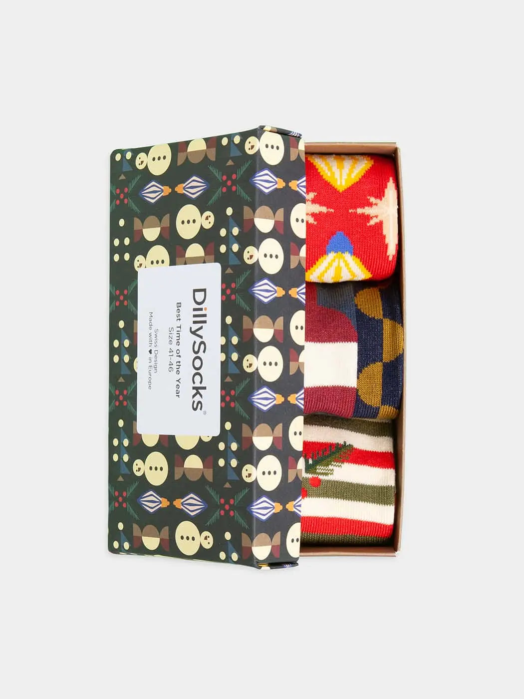 - Socken-Geschenkbox in Rot Bunt mit Weihnachten Motiv/Muster von DillySocks
