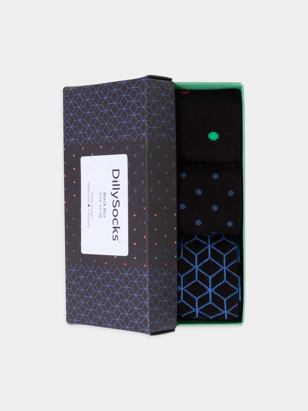 - Socken-Geschenkbox in Schwarz mit Punkte Dice Motiv/Muster von DillySocks