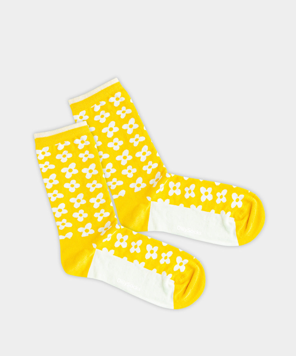 - Damensocken in Gelb mit Pflanze Blumen Motiv/Muster von DillySocks