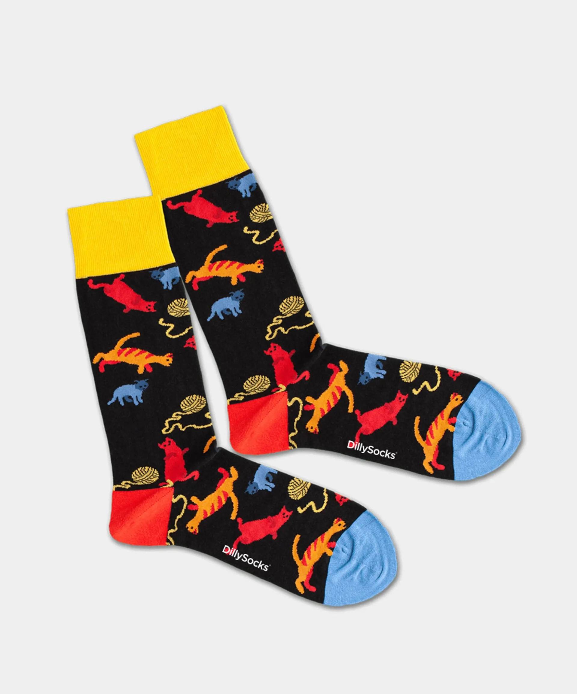 - Socken in Schwarz mit Tier Katze Motiv/Muster von DillySocks