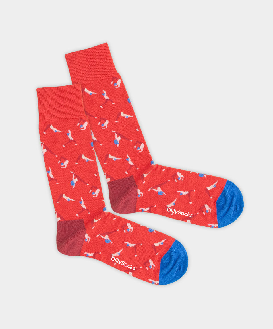 - Socken in Rot mit Sport Yoga Motiv/Muster von DillySocks