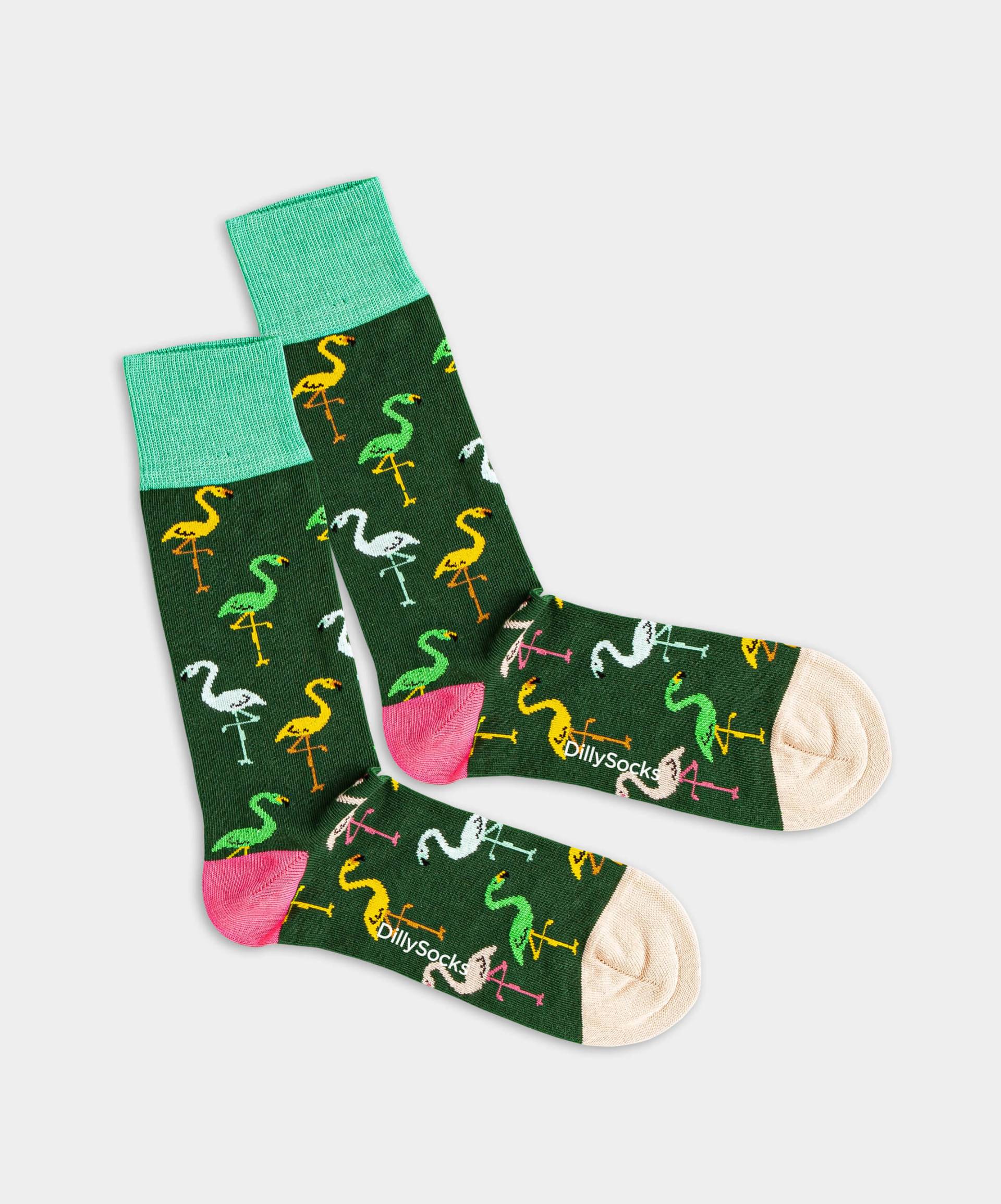 - Socken in Grün mit Tier Flamingo Motiv/Muster von DillySocks