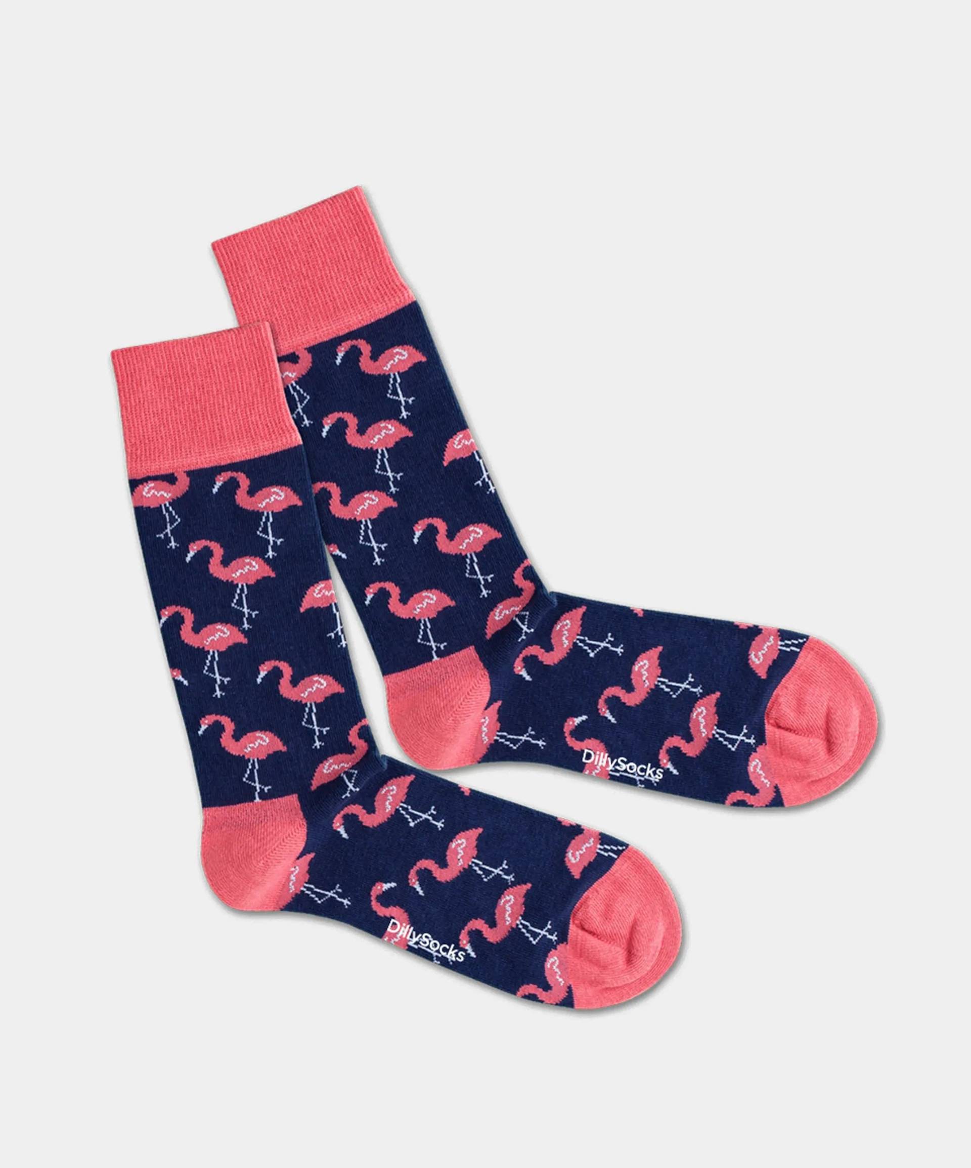 - Socken in Blau mit Tier Flamingo Motiv/Muster von DillySocks