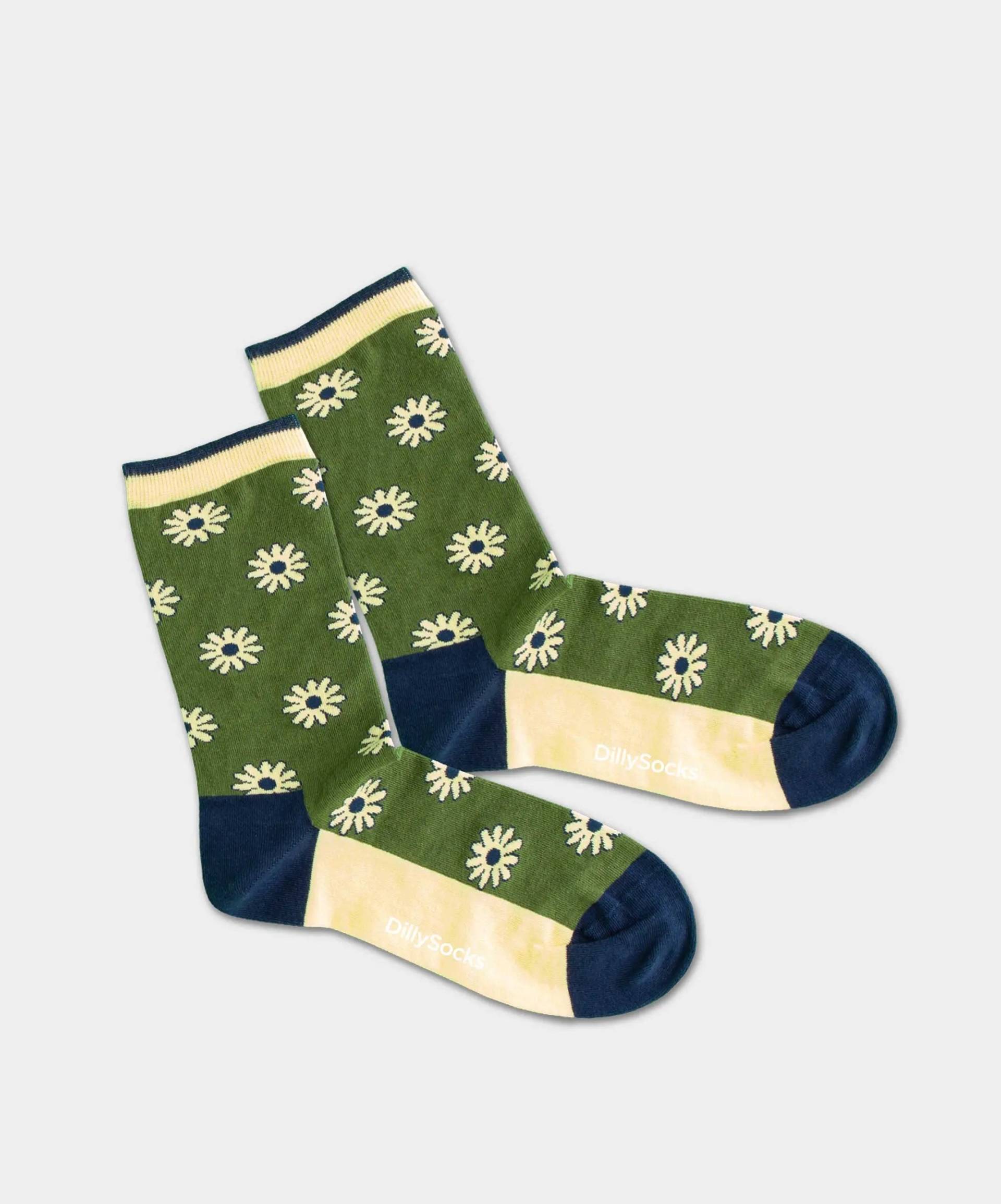 - Damensocken in Grün mit Blumen Motiv/Muster von DillySocks