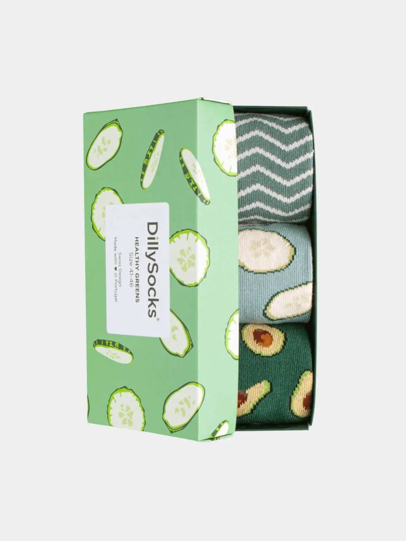 - Socken-Geschenkbox in Grün mit Essen Motiv/Muster von DillySocks