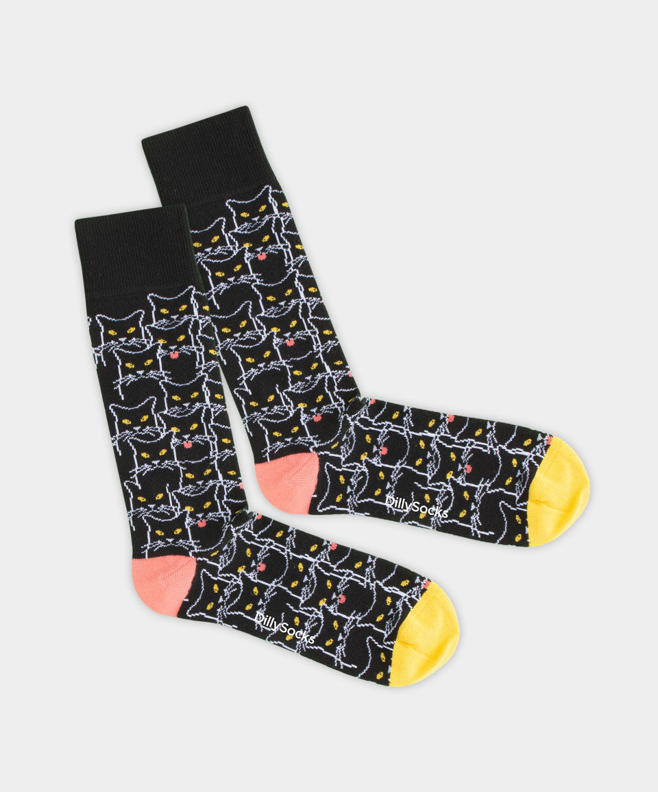 - Socken in Schwarz mit Tier Katze Halloween Motiv/Muster von DillySocks