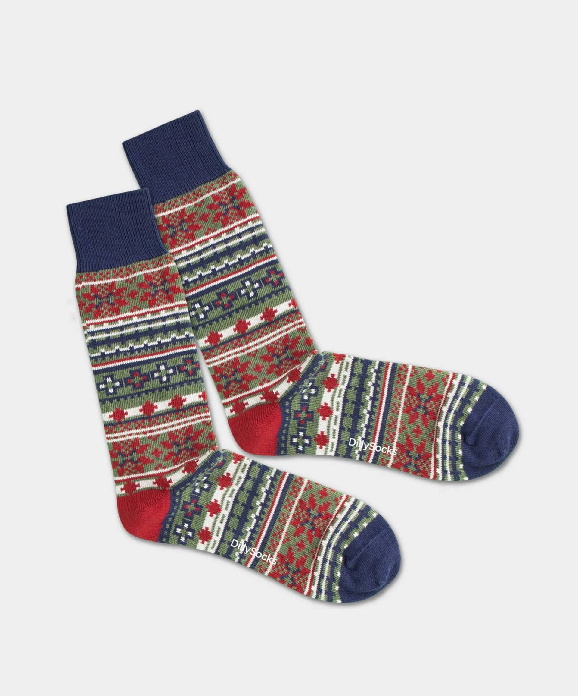 - Socken in Grün mit Nordisch Motiv/Muster von DillySocks