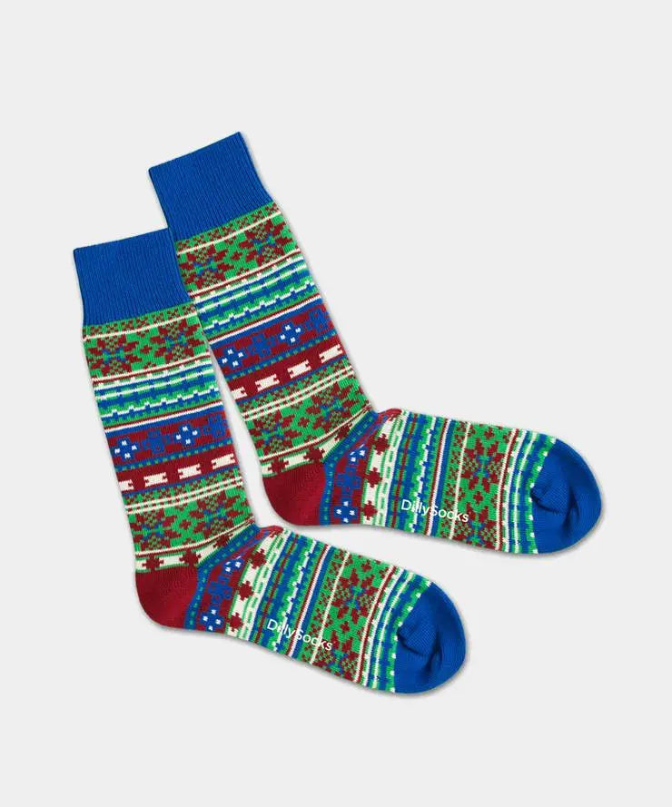 - Socken in Blau mit Nordisch Motiv/Muster von DillySocks