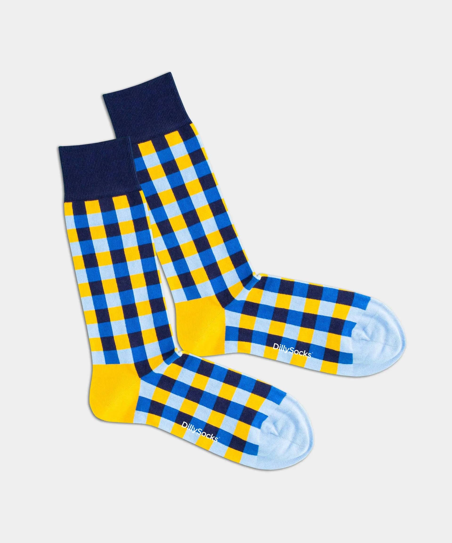 - Socken in Gelb Blau mit Geometrisch Motiv/Muster von DillySocks