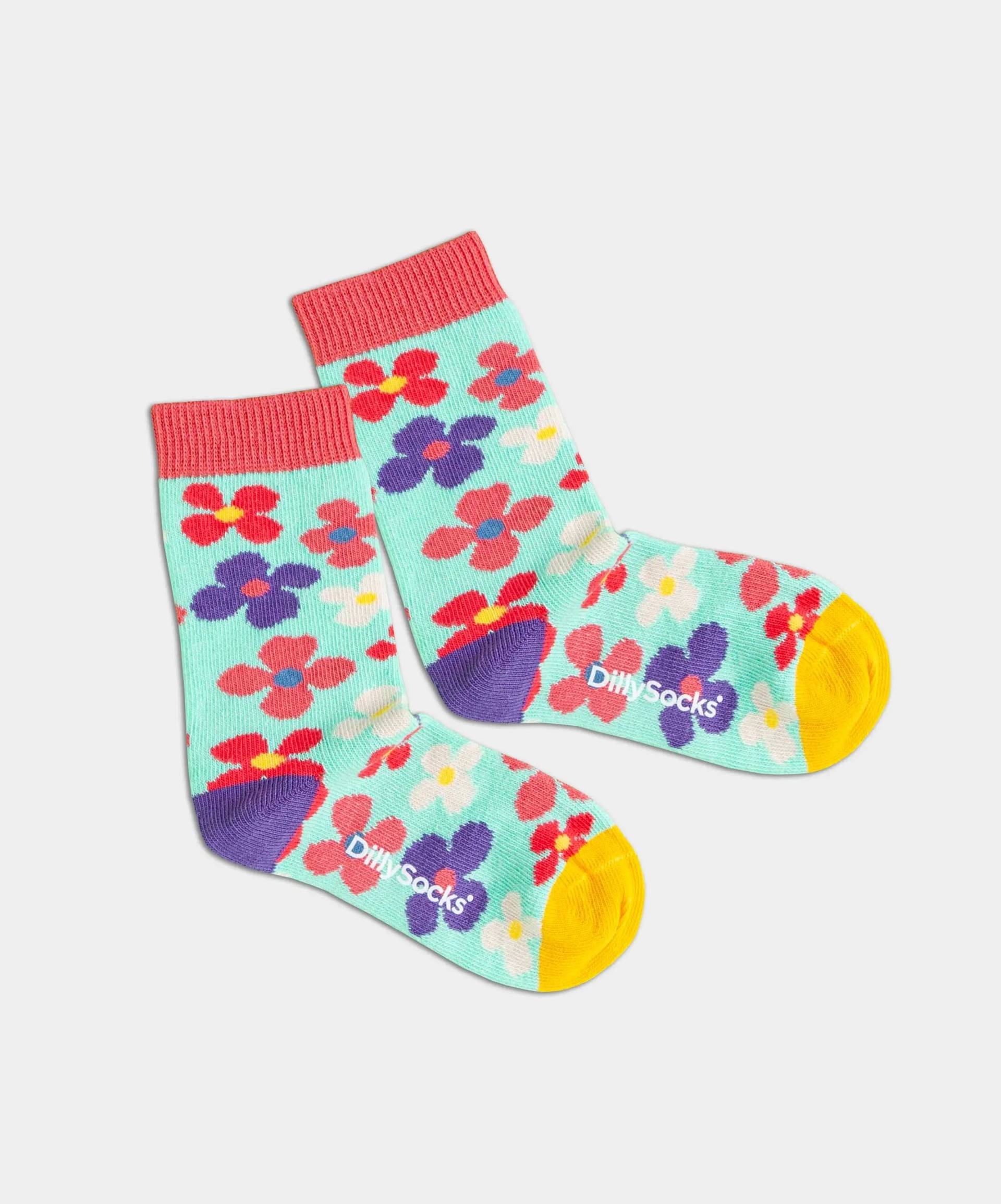 - Kindersocken in Türkis mit Blumen Motiv/Muster von DillySocks