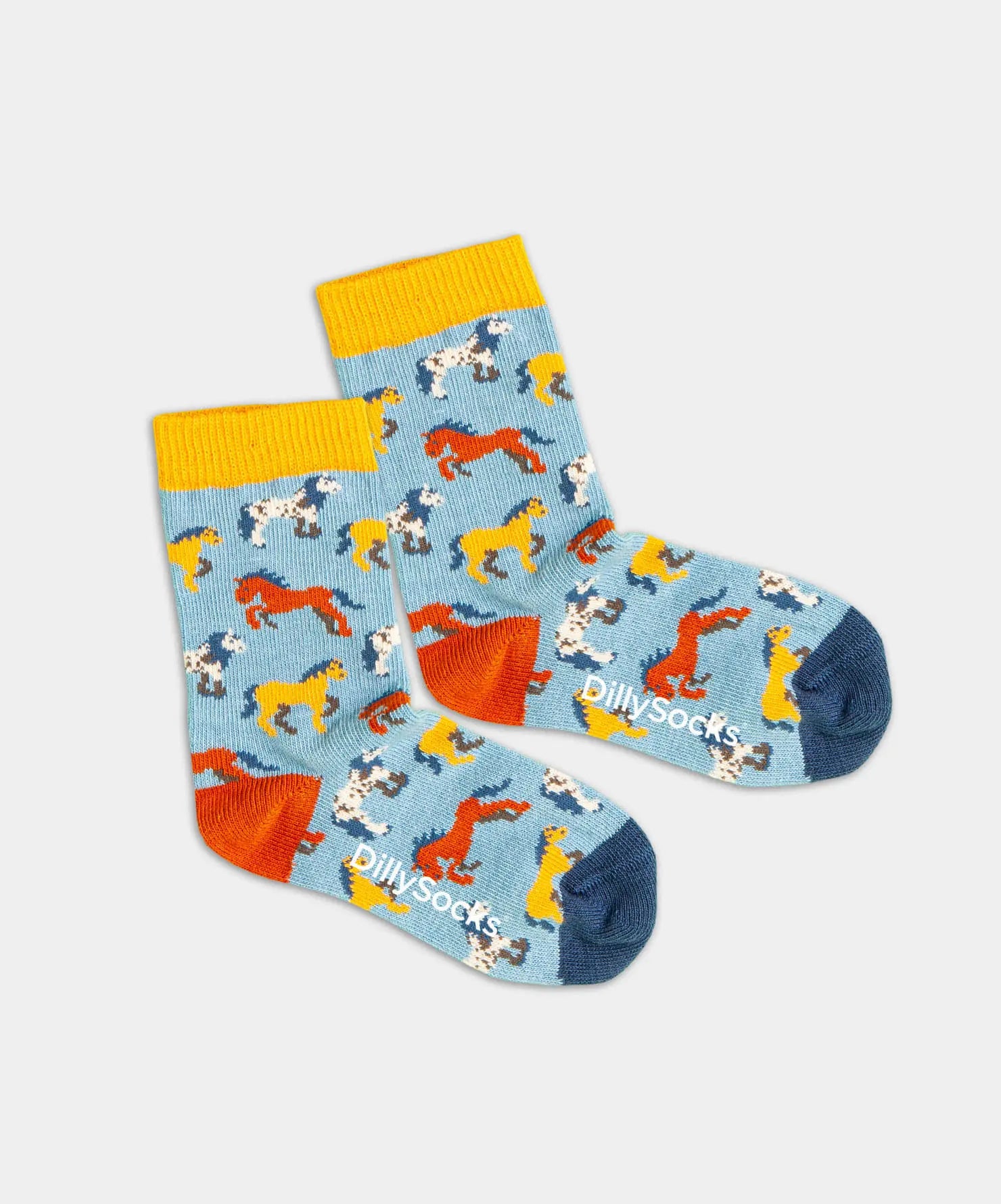 - Kindersocken in Blau mit Pferd Motiv/Muster von DillySocks