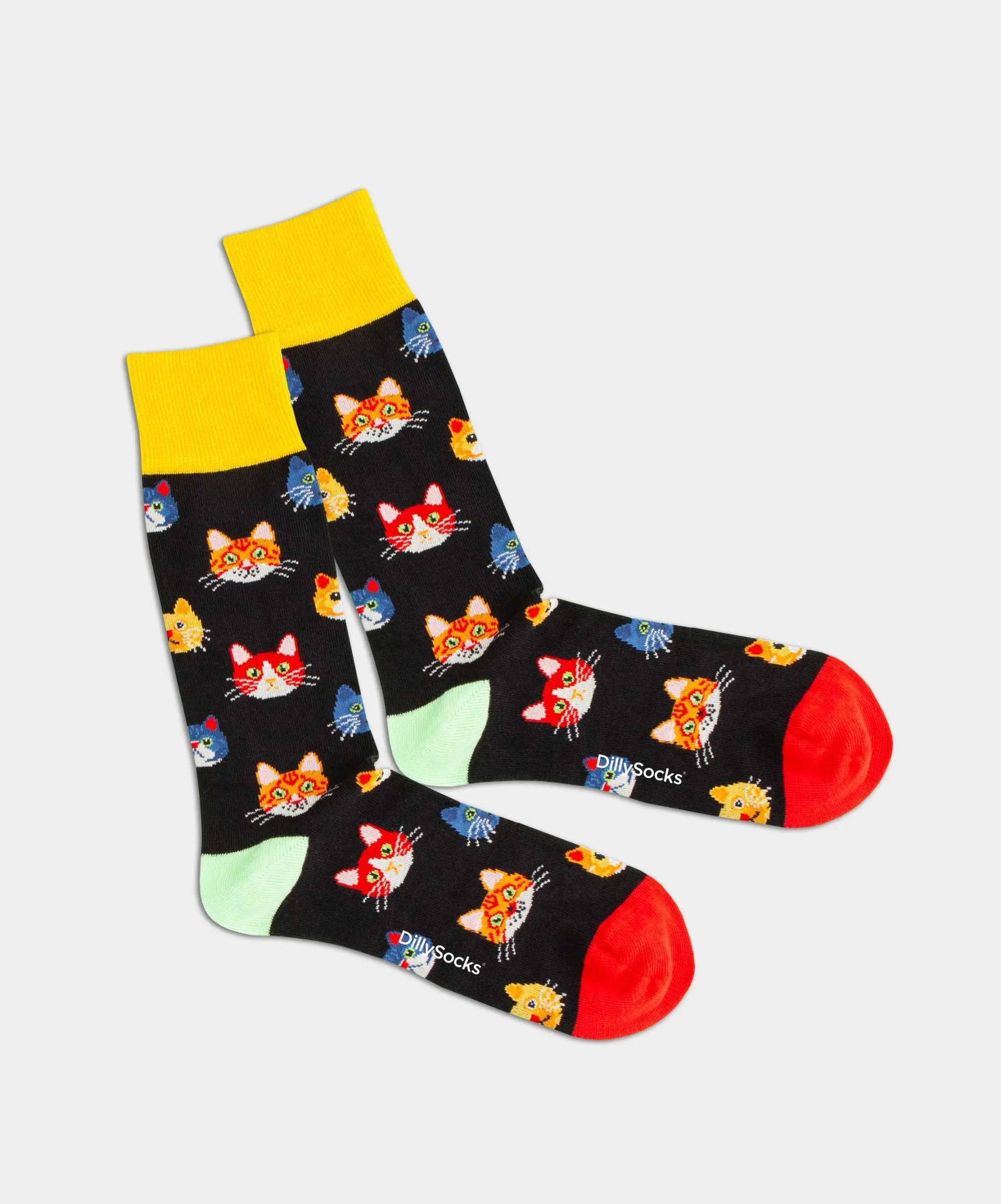 - Socken in Schwarz mit Tier Katze Motiv/Muster von DillySocks