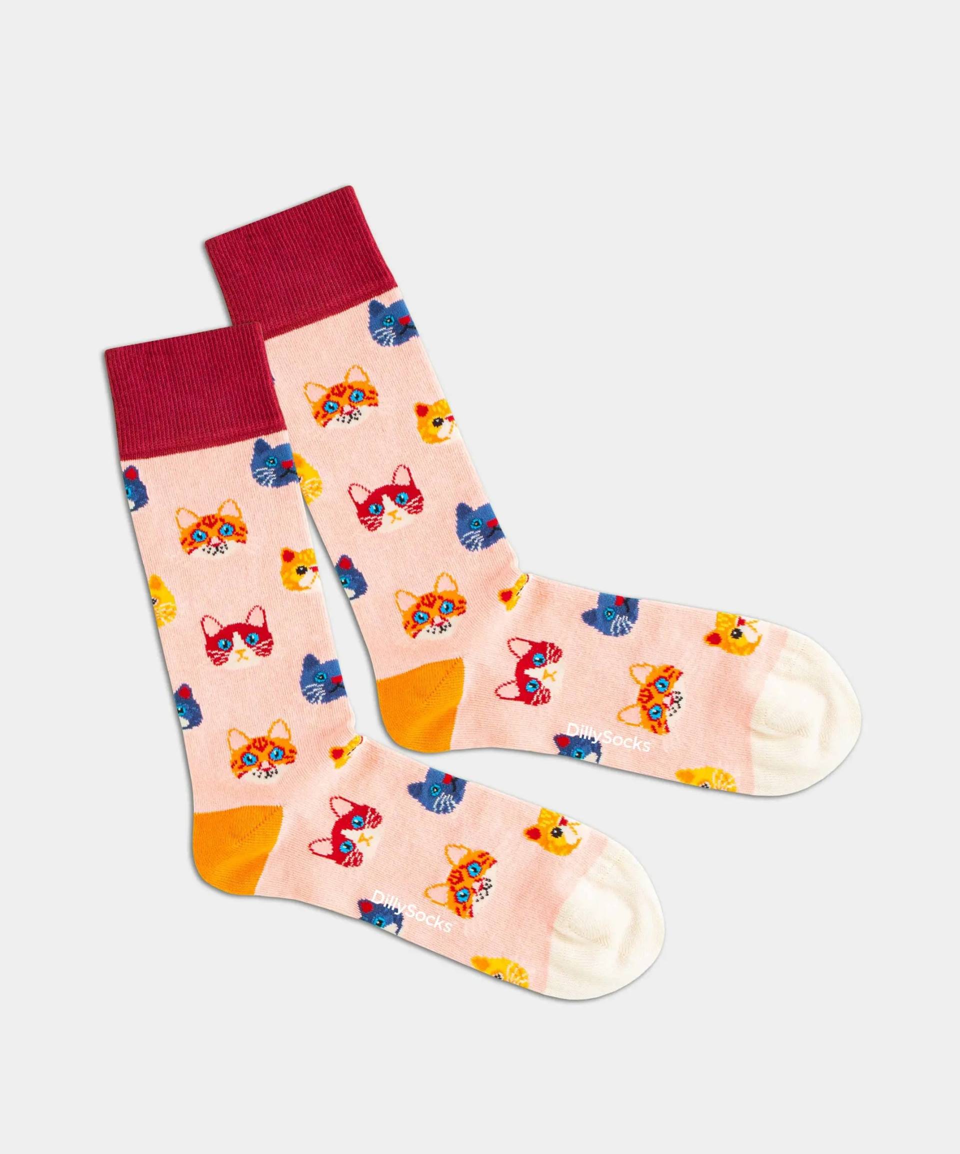 - Socken in Rosa mit Tier Katze Motiv/Muster von DillySocks