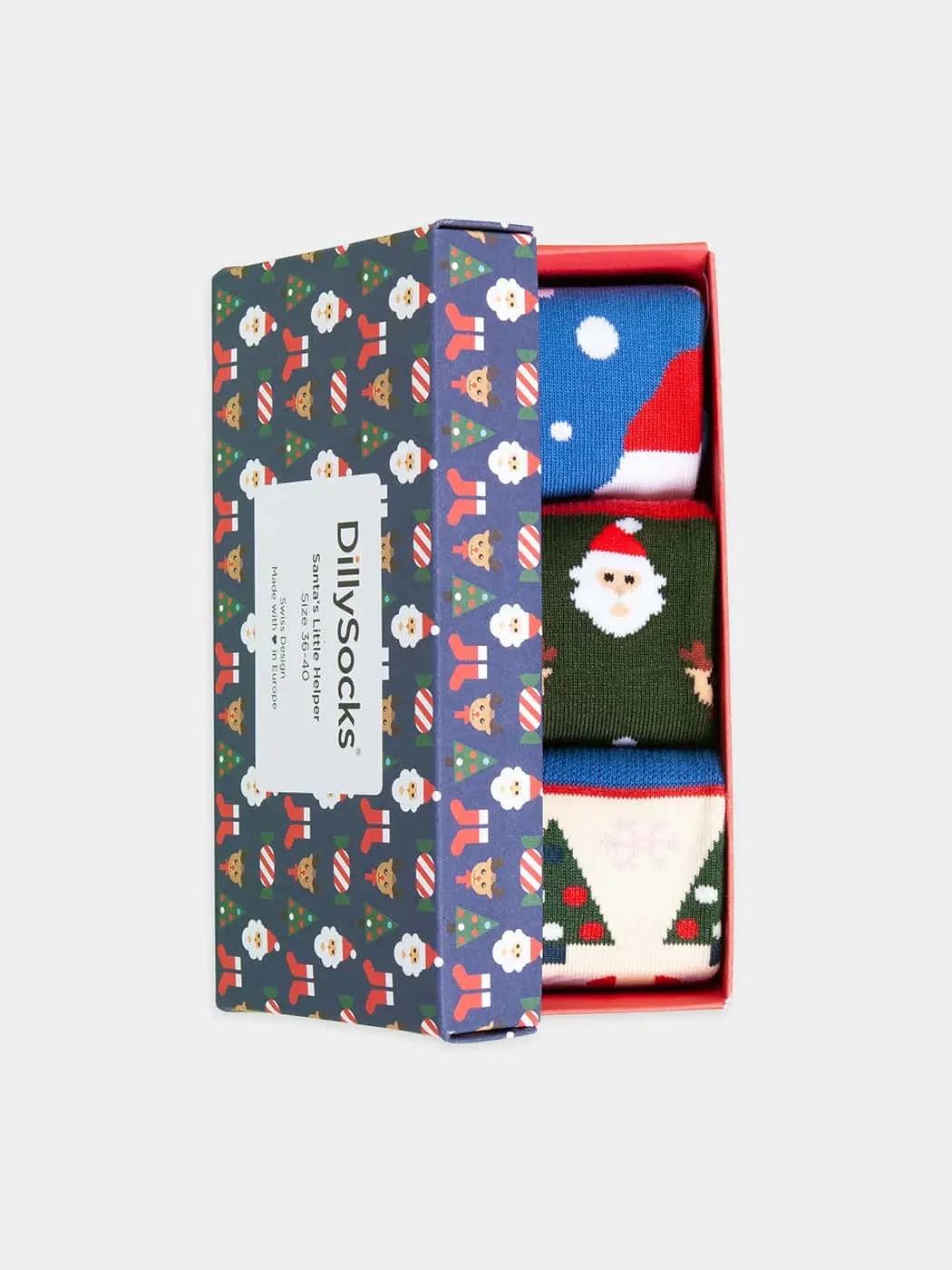 - Socken-Geschenkbox in Blau Grün Rot mit Weihnachten Motiv/Muster von DillySocks