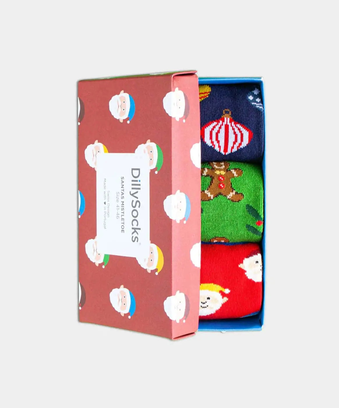 - Socken-Geschenkbox in Blau Rot Grün mit Weihnachten Motiv/Muster von DillySocks