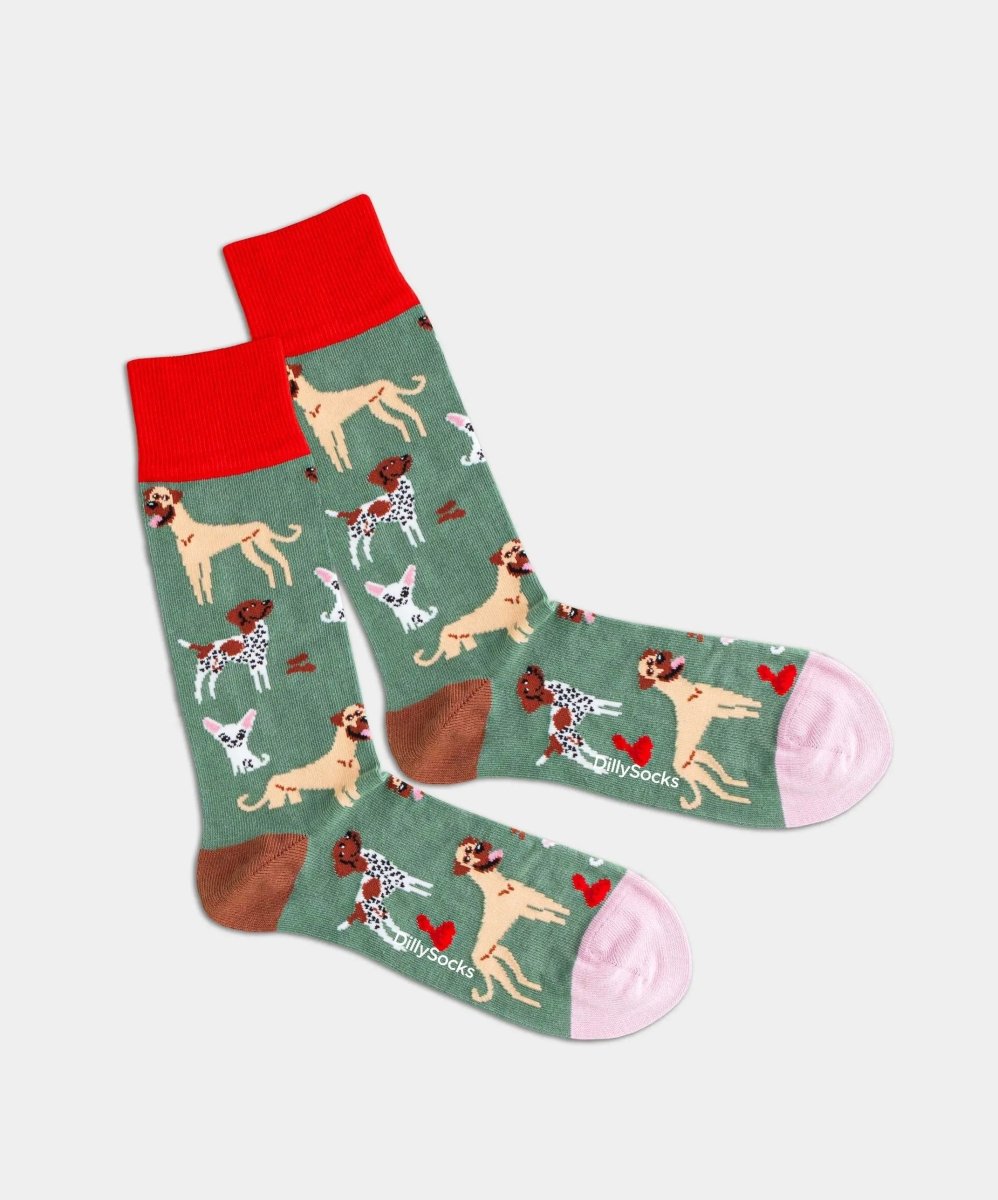 - Socken in Grün mit Hund Tier Motiv/Muster von DillySocks