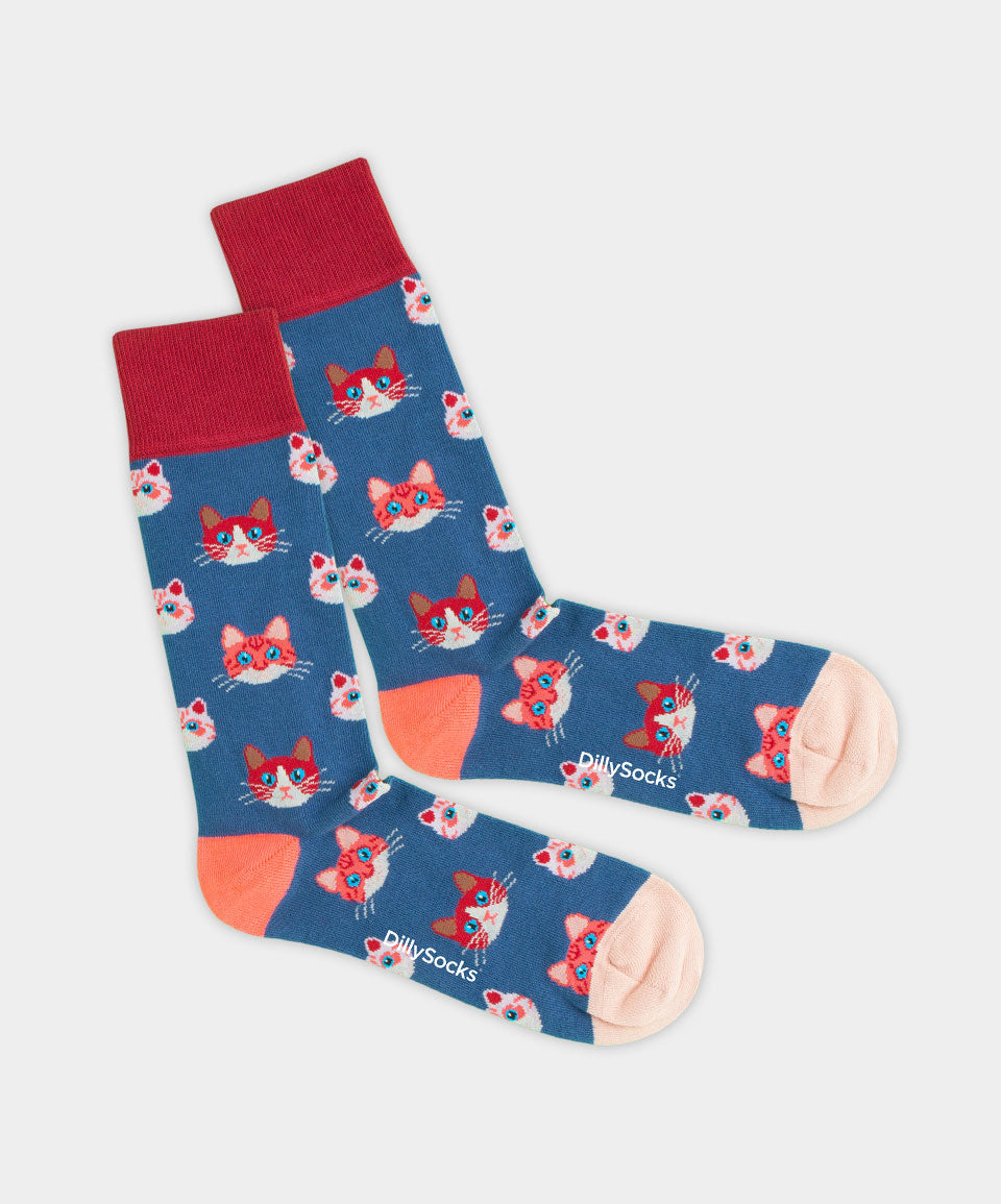 - Socken in Blau mit Tier Katze Motiv/Muster von DillySocks