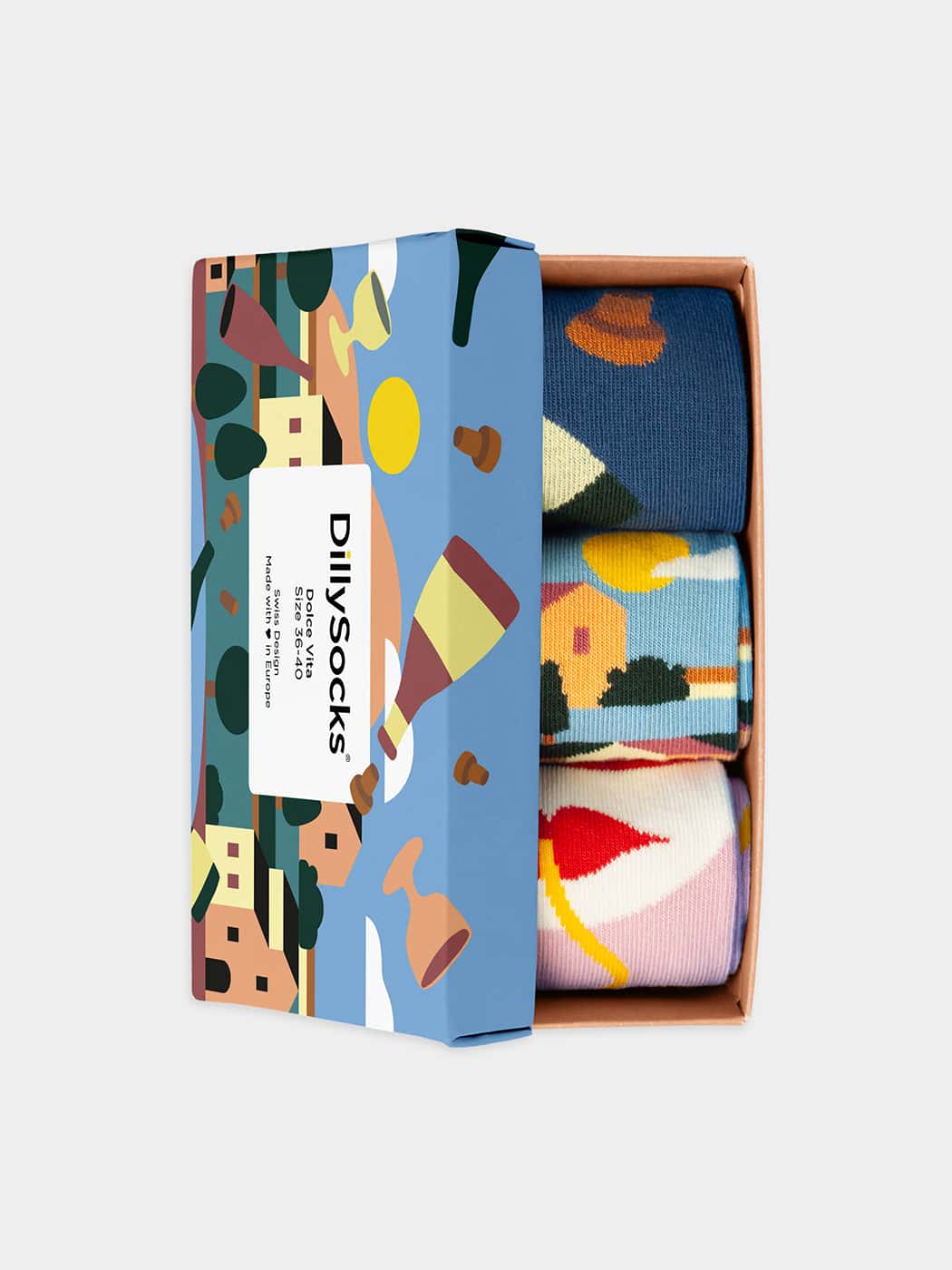- Socken-Geschenkbox in Bunt mit Ferien Motiv/Muster von DillySocks
