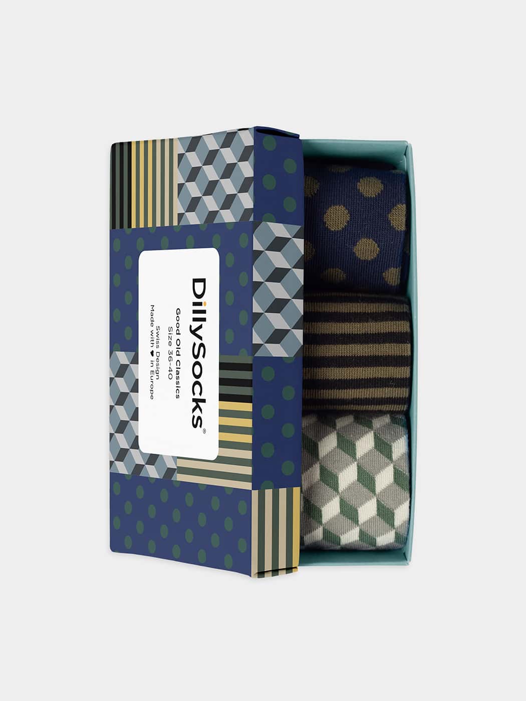 - Socken-Geschenkbox in Bunt mit Streifen Punkte Motiv/Muster von DillySocks