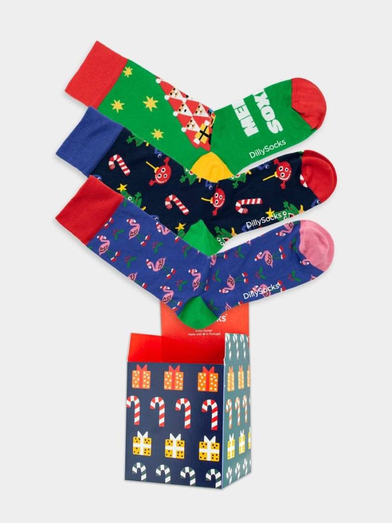 - Socken-Geschenkbox in Bunt mit Tier Flamingo WeihnachtenMotiv/Muster von DillySocks