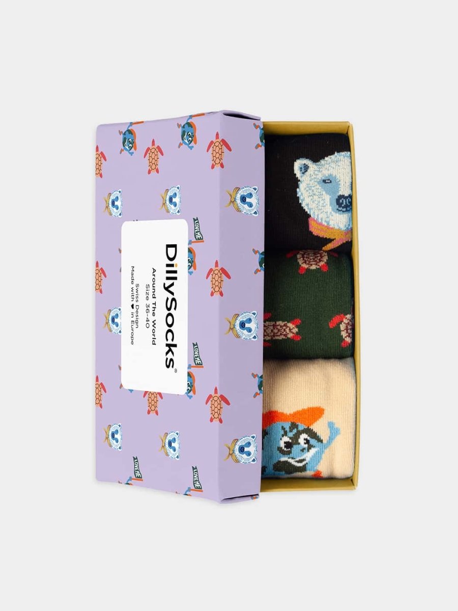 - Socken-Geschenkbox in Bunt mit Tier Motiv/Muster von DillySocks