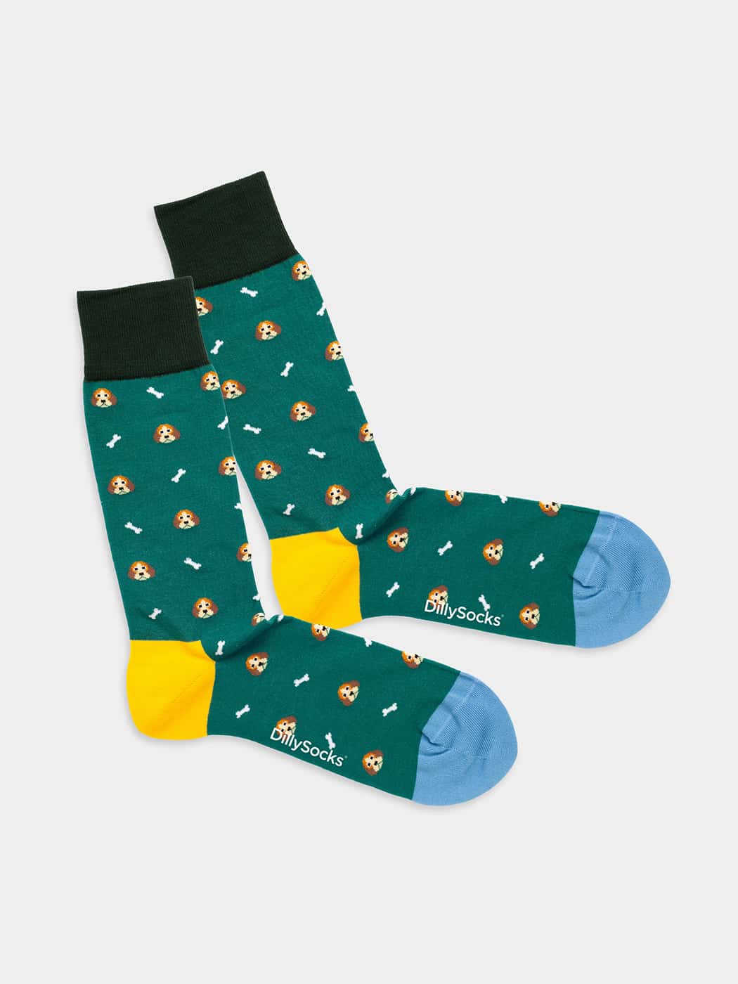 - Socken in Grün mit Hund  Motiv/Muster von DillySocks