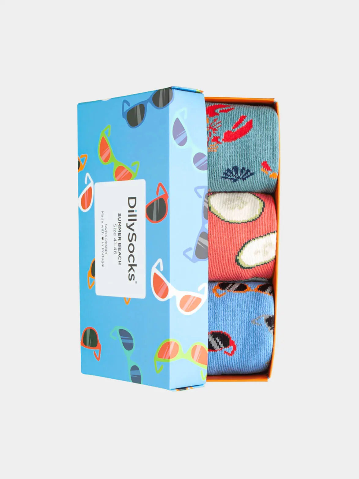 - Socken-Geschenkbox in Blau Rot mit Essen Motiv/Muster von DillySocks