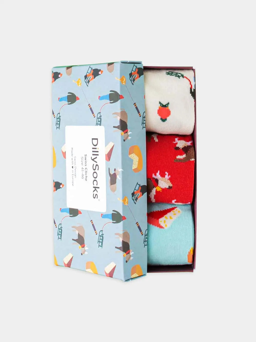 - Socken-Geschenkbox in Rot Weiss Türkis mit Motiv/Muster von DillySocks