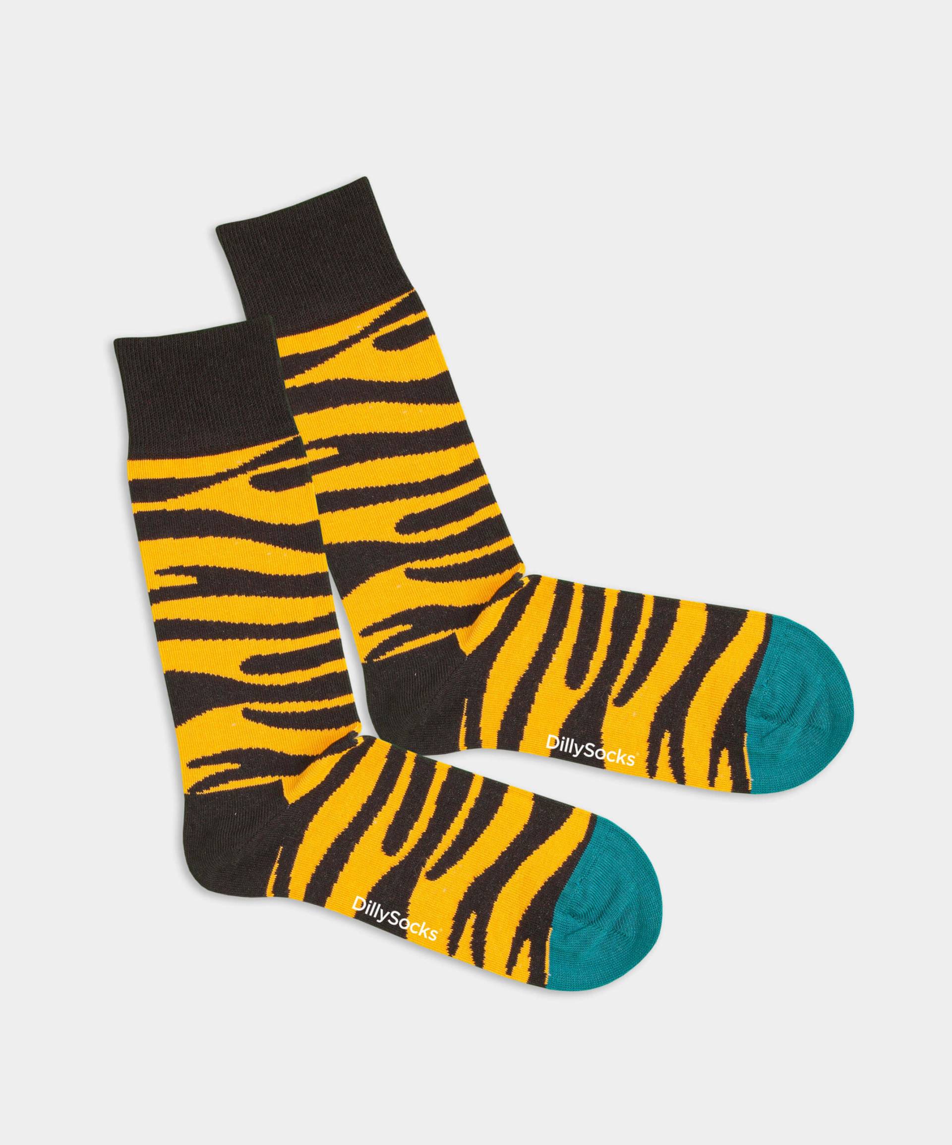 - Socken in Gelb mit Tier Katze Motiv/Muster von DillySocks