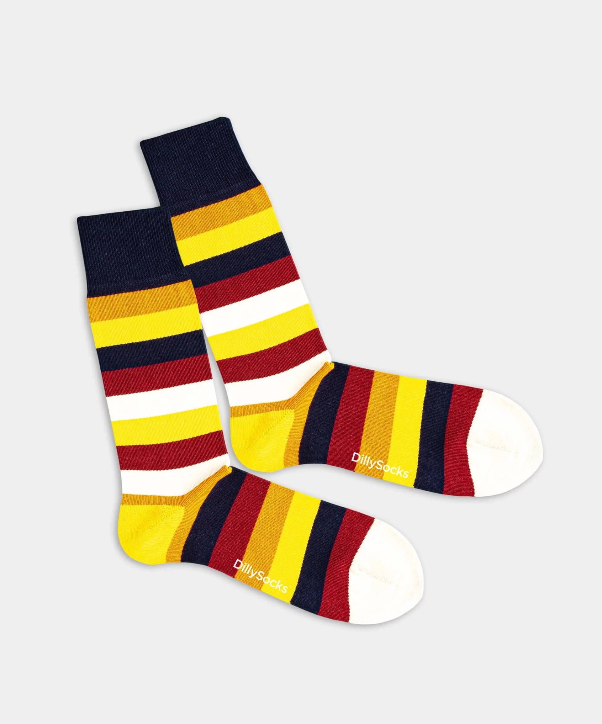- Socken in Gelb Braun mit Streifen Motiv/Muster von DillySocks