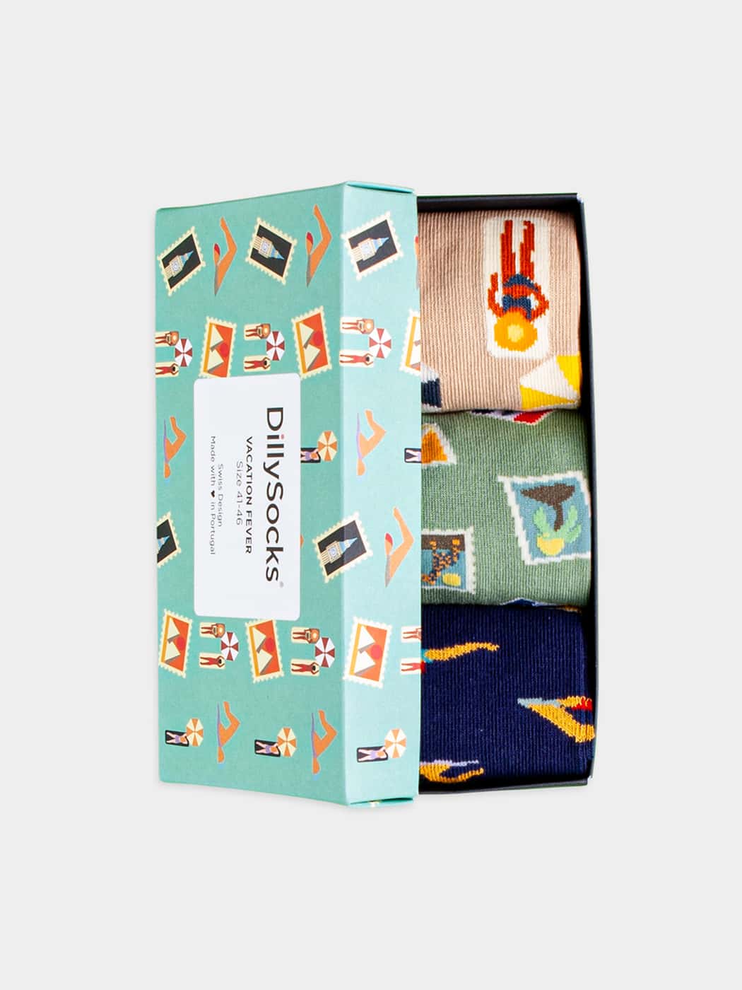 - Socken-Geschenkbox in Blau Türkis Beige mit Motiv/Muster von DillySocks
