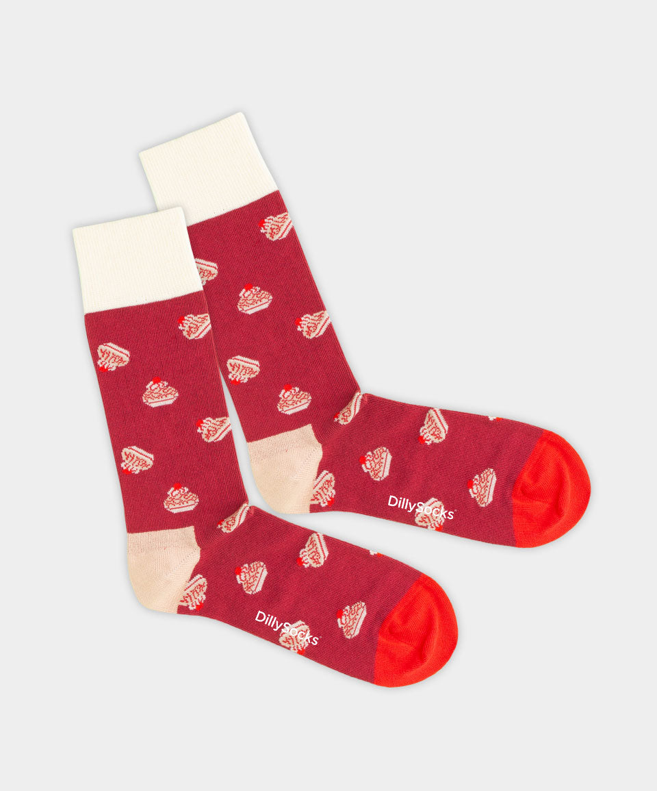 - Socken in Rot mit Essen Motiv/Muster von DillySocks