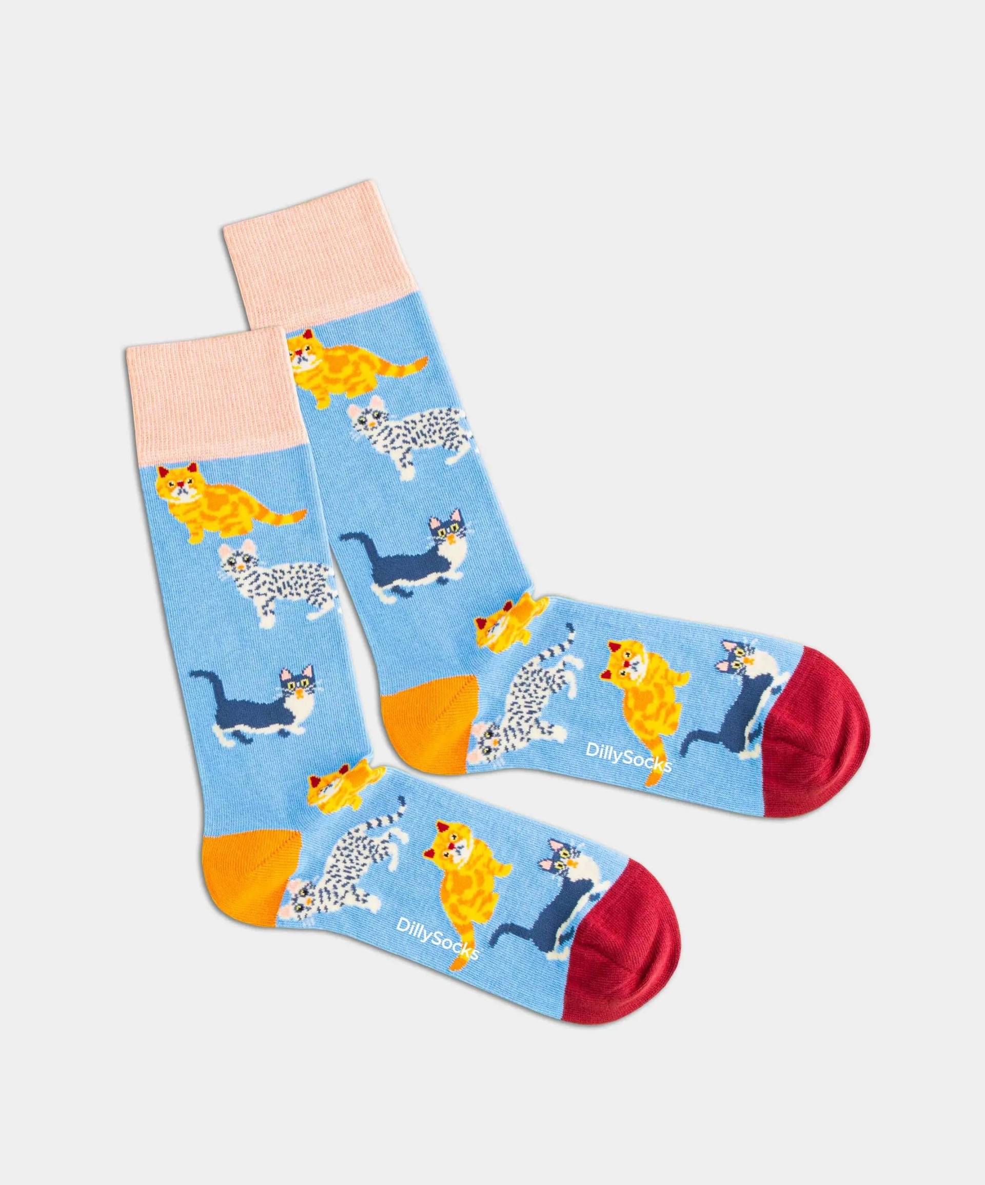 - Socken in Blau mit Tier Katze Motiv/Muster von DillySocks