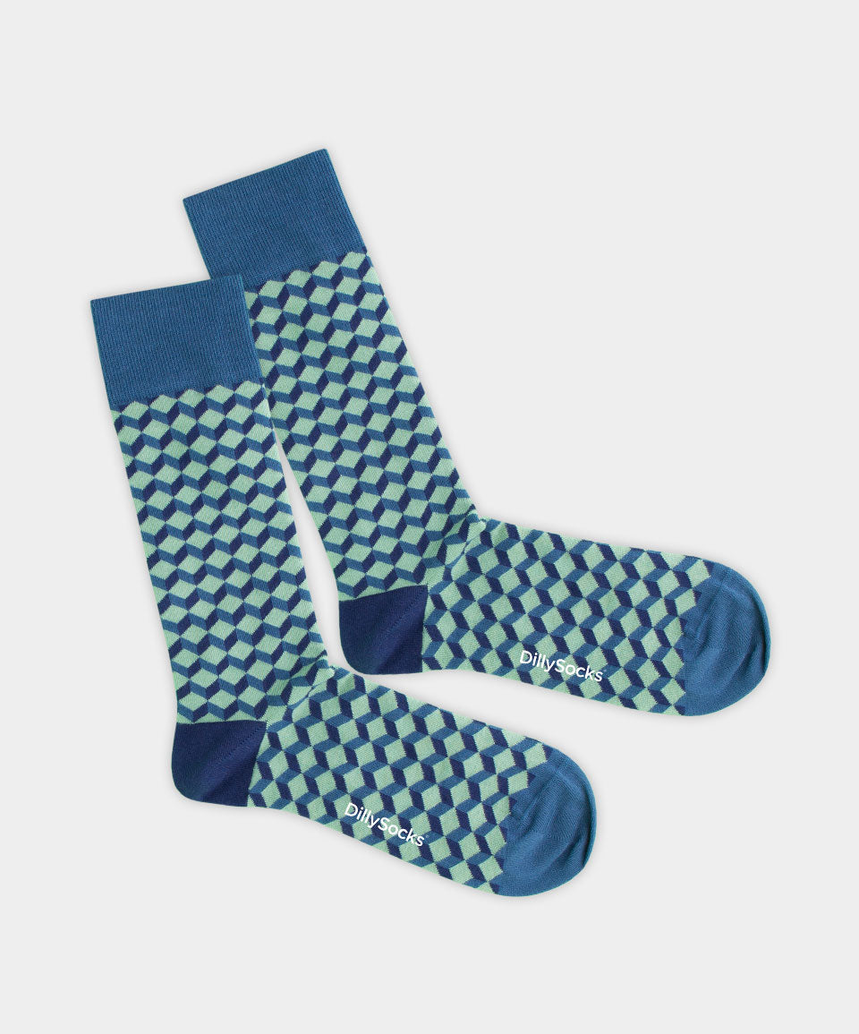 - Socken in Blau mit Dice Geometrisch Motiv/Muster von DillySocks
