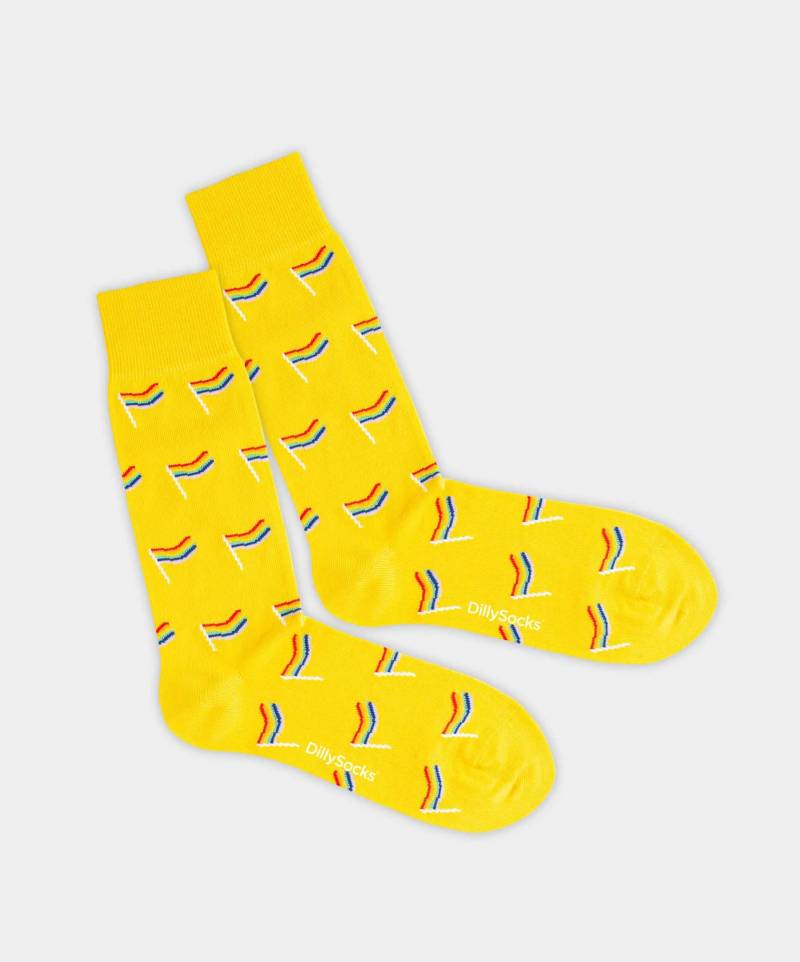 - Socken in Gelb mit Regenbogen Motiv/Muster von DillySocks