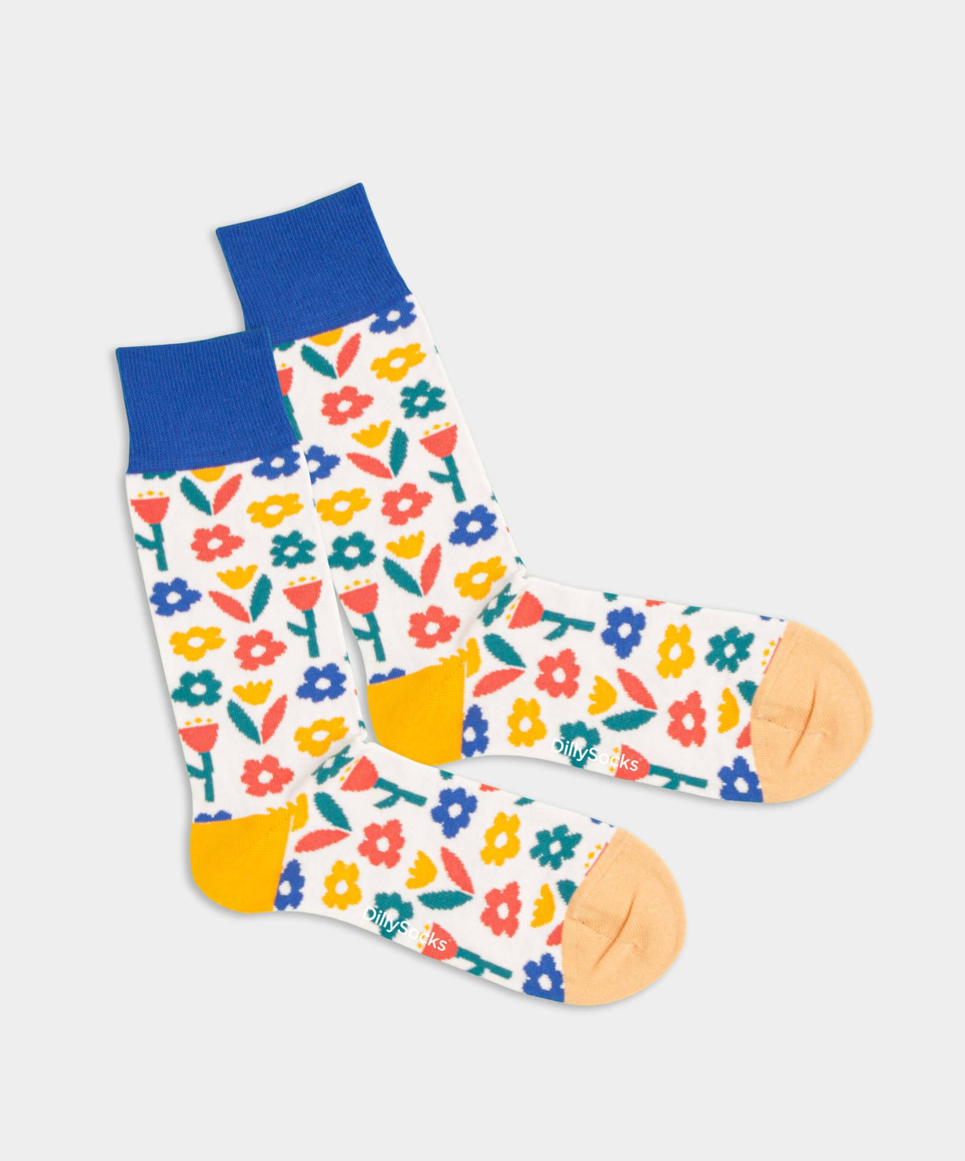 - Socken in Weiss mit Blumen Motiv/Muster von DillySocks