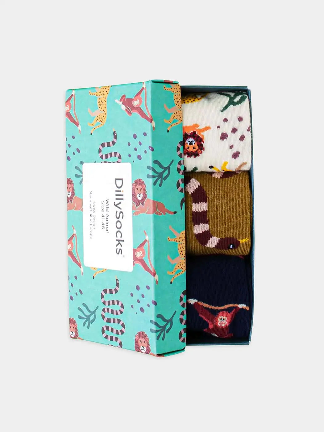 - Socken-Geschenkbox in Blau Weiss Grün mit Tier Motiv/Muster von DillySocks