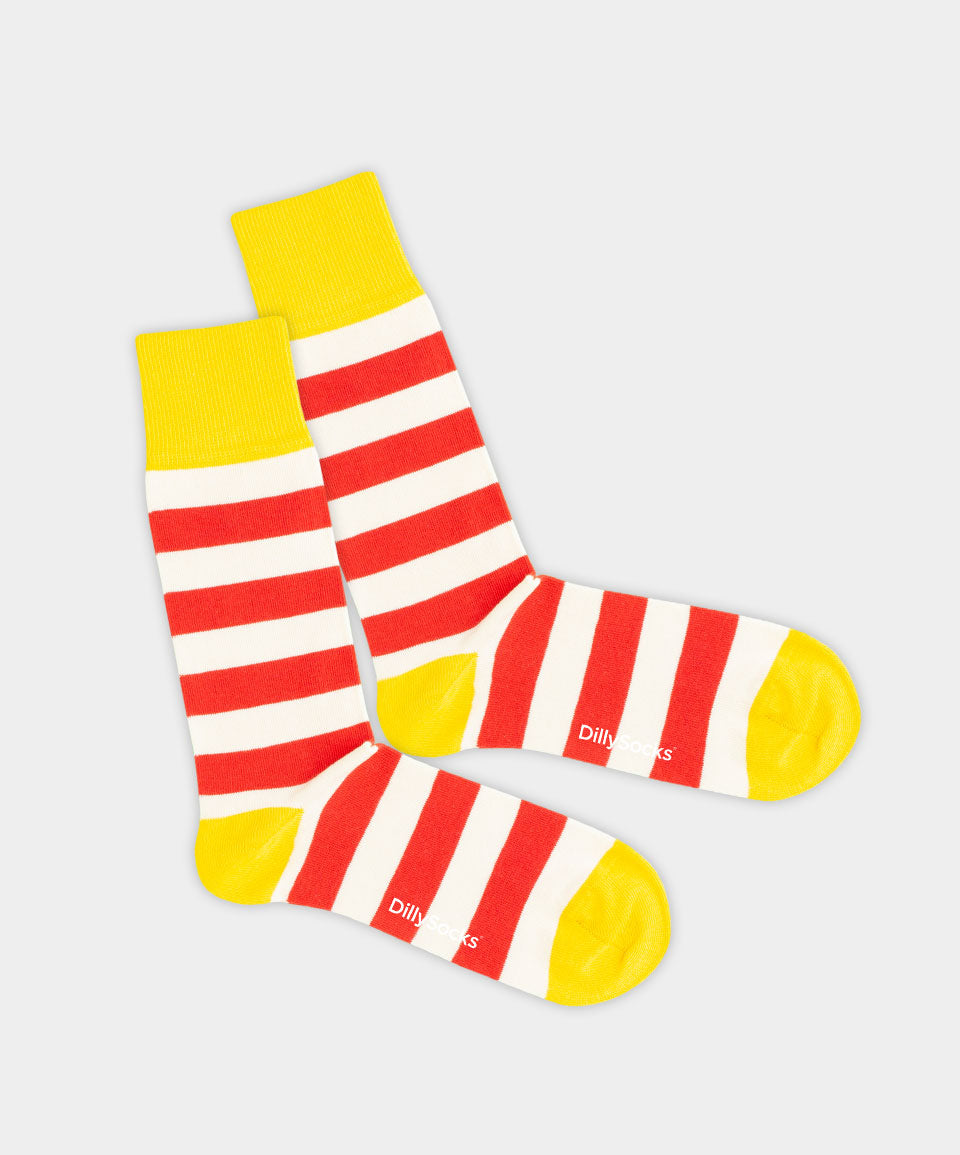 - Socken in Rot Weiss mit Streifen Motiv/Muster von DillySocks