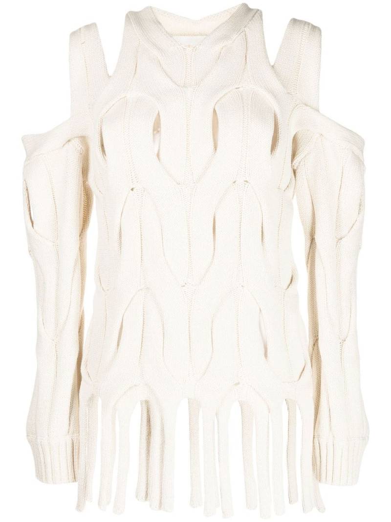 Dion Lee cable-knit fringed fringed sweater - White von Dion Lee