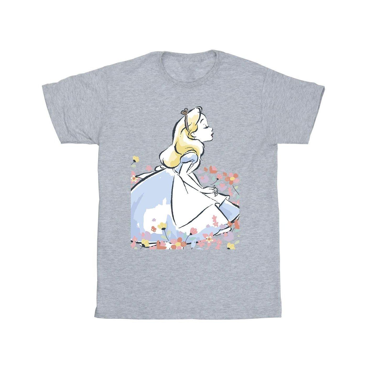 Alice In Wonderland Sketch Flowers Tshirt Herren Grau L von Disney