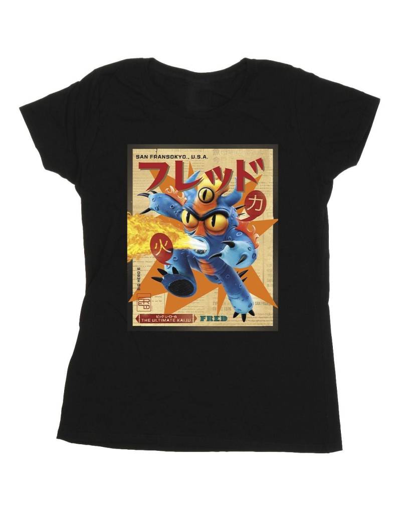 Big Hero 6 Baymax Fred Newspaper Tshirt Damen Schwarz XL von Disney