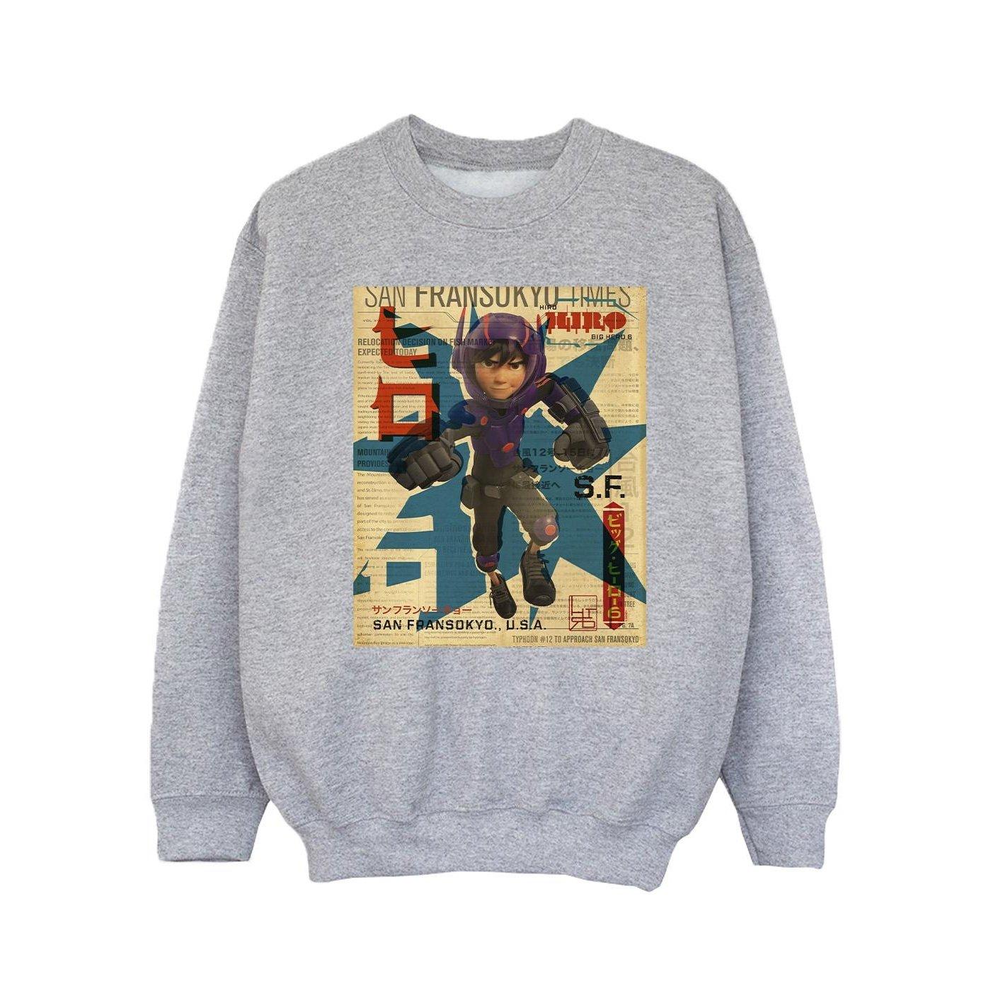 Big Hero 6 Baymax Hiro Newspaper Sweatshirt Mädchen Grau 152-158 von Disney