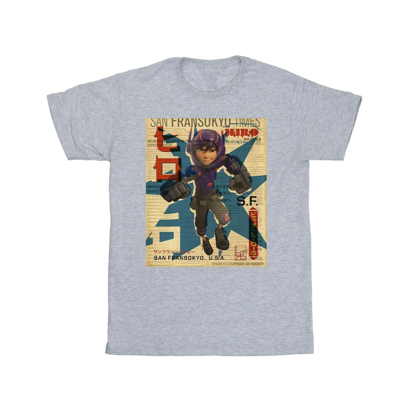 Big Hero 6 Baymax Hiro Newspaper Tshirt Jungen Grau 128 von Disney