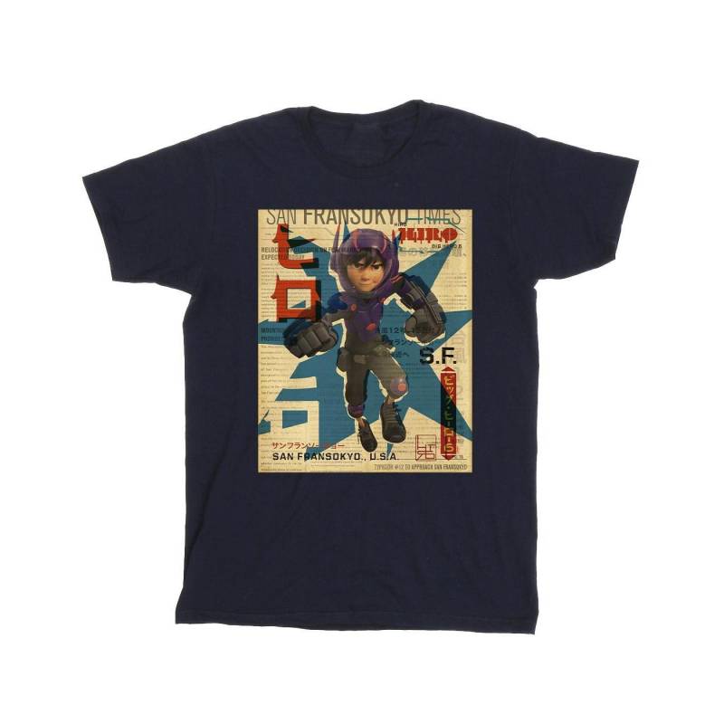 Big Hero 6 Baymax Hiro Newspaper Tshirt Mädchen Marine 104 von Disney