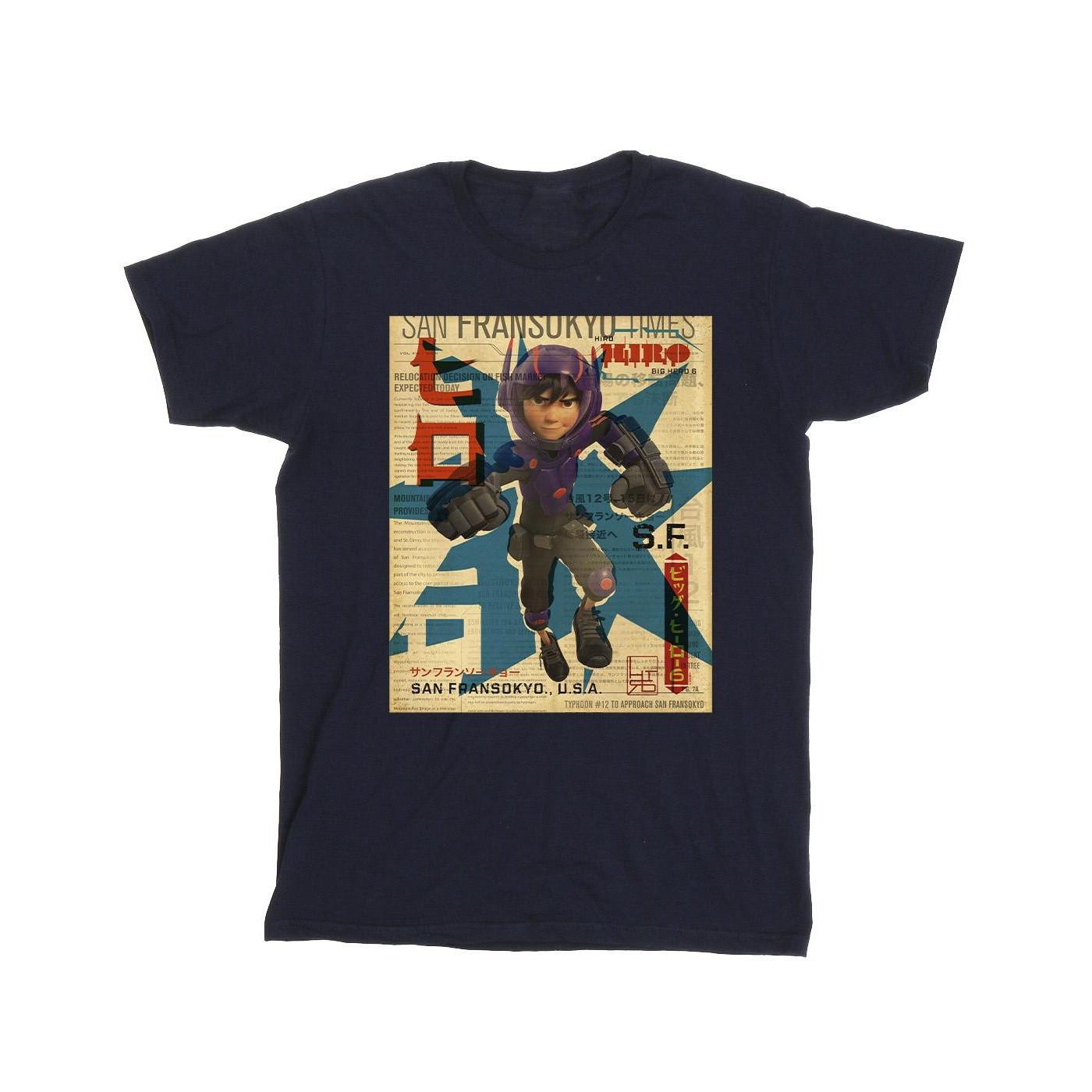 Big Hero 6 Baymax Hiro Newspaper Tshirt Mädchen Marine 116 von Disney